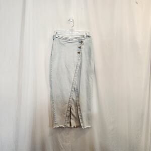 SINCERELY JULES Lt Wash Asymmetrical Tulip Faux Wrap Denim Maxi Skirt Juniors 7